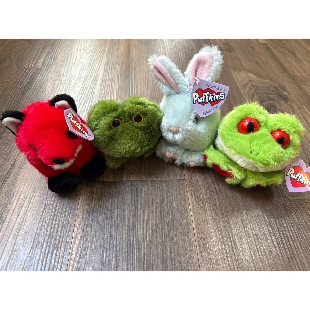 Puffkins Lot of 4 Bunny Frog Tree‎ Frog Red Fox Swibco Vintage